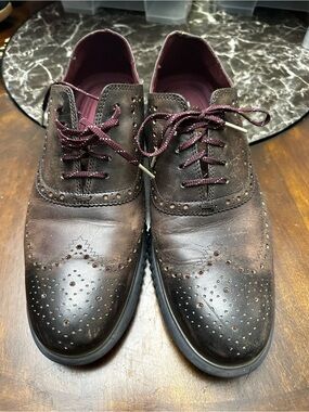 Cole Haan Brown Wingtip Oxfords with Burgundy Accents